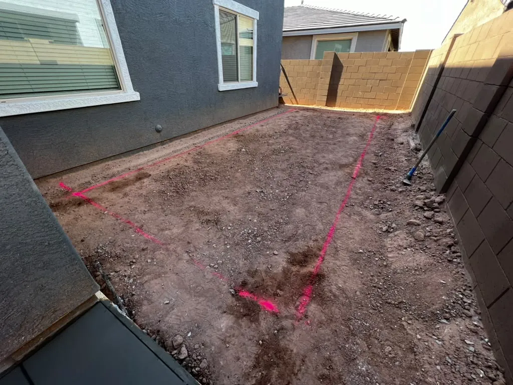 Backyard layout marked out before the work starts.