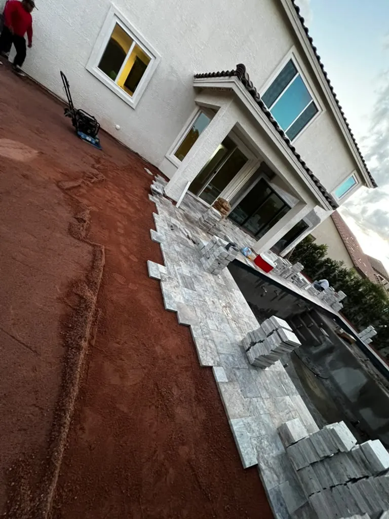 Stone veneer stacked and ready at the house