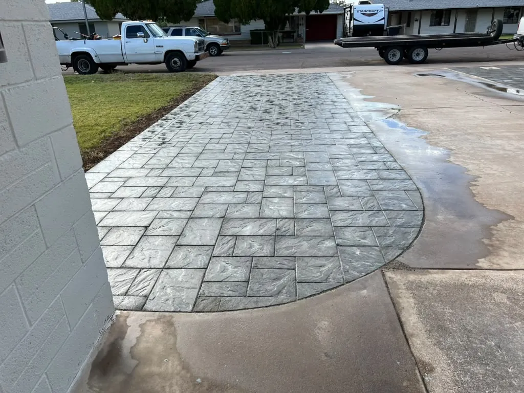 Decorative stamped concrete walkway
